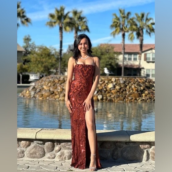 Windsor Dresses & Skirts - Windsor copper, sequin, lace-up back prom dress